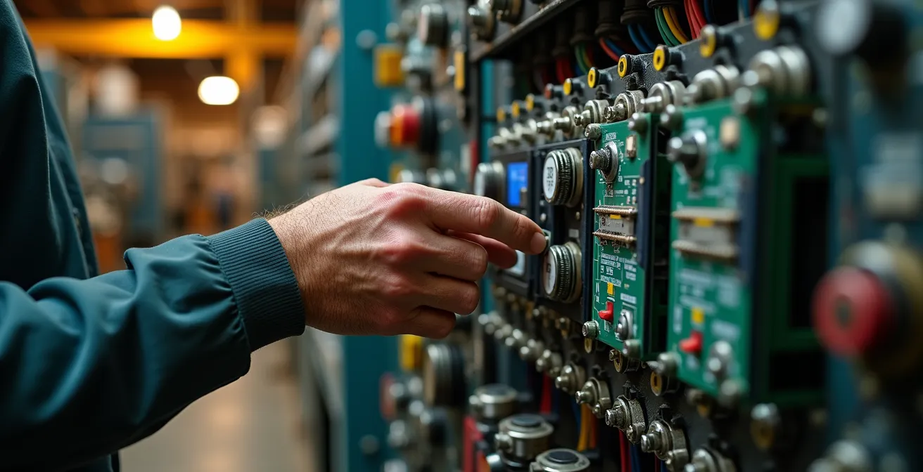 Technicien en maintenance industrielle travaillant sur un équipement sophistiqué