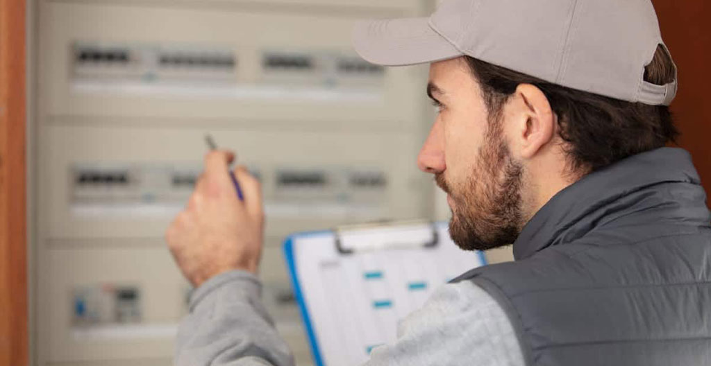 Gros plan sur des mains de technicien feuilletant un manuel technique illustré dans un environnement d'atelier industriel
